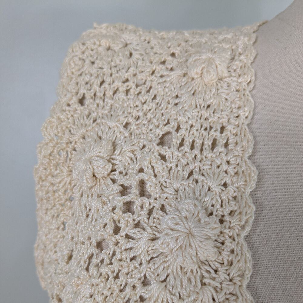 Crochet Sweater Vest M Cream Floral Boho Vintage 90s Grunge Cottage Handmade - Picture 5 of 8